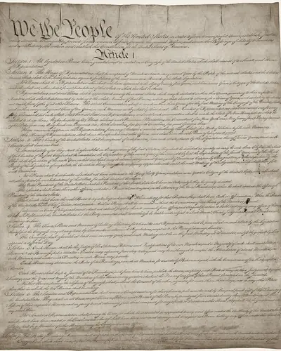 The first page of the Constitution of the United States, 1787.